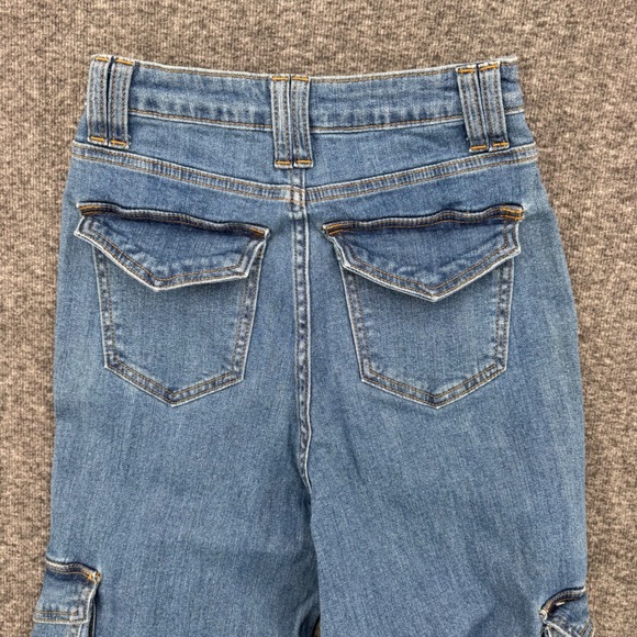 Aphrodite Distressed Cargo Jeans Womens 25 Medium Wash Shredded Straight Leg - Picture 8 of 8